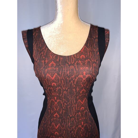 MNG Red Snake Print Color Block Pencil Dress Size S - Picture 4 of 12